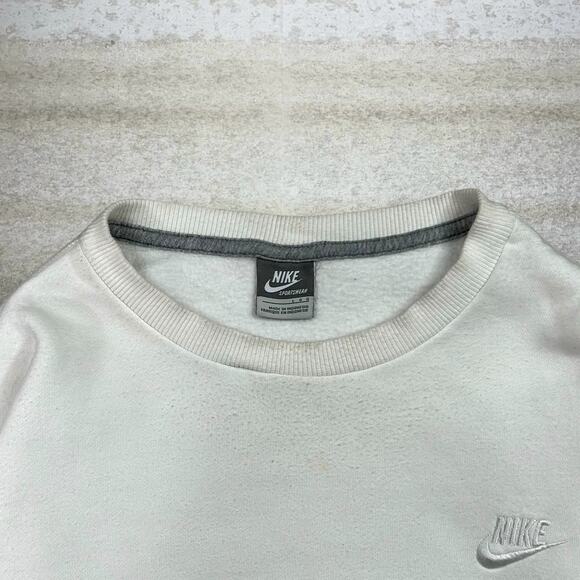 Vintage Nike Sweatshirt White Cotton Crewneck Subtle Swoosh Grey Tag Y2K - Picture 3 of 6